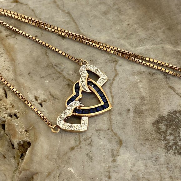 Ross-Simons Gold Vermeil Sterling Silver Triple Heart Sapphire Pendant Necklace - Picture 16 of 16